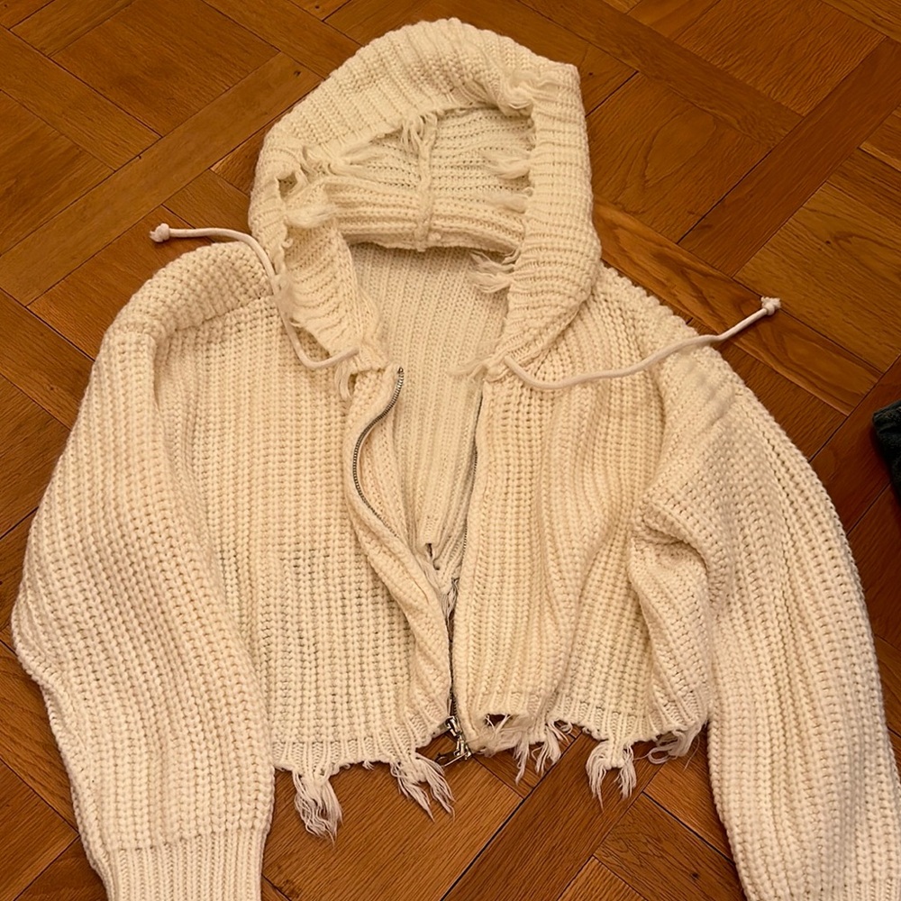 Cozy Cream Hooded Cropped Sweater